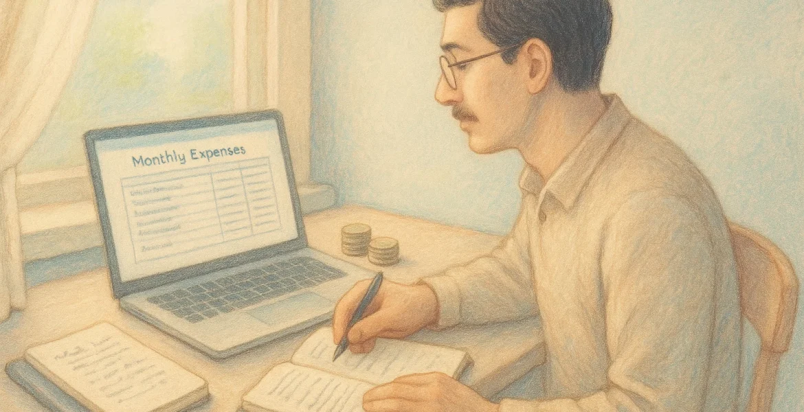 A coin collector reviews monthly expenses and plans a budget.