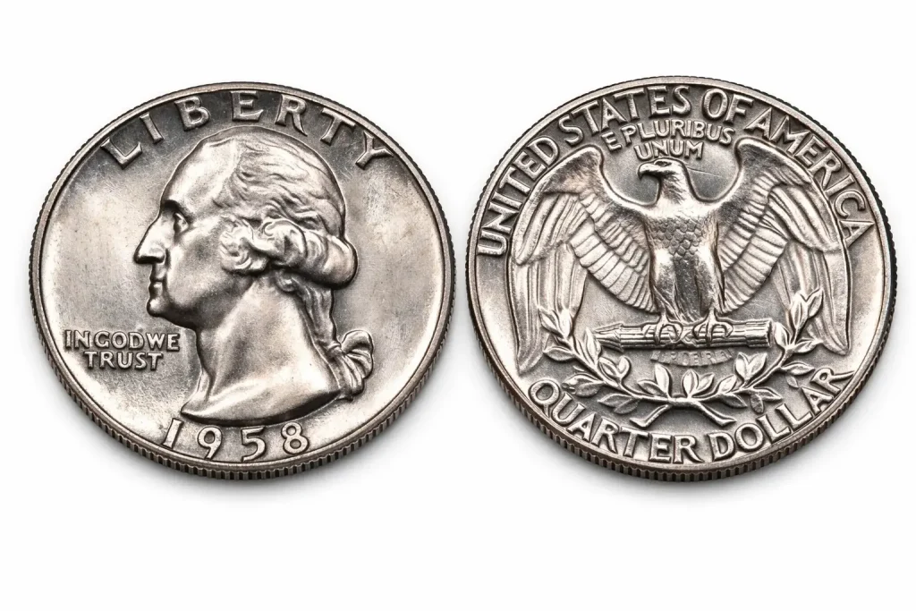 The 1958 Silver Washington quarter design.