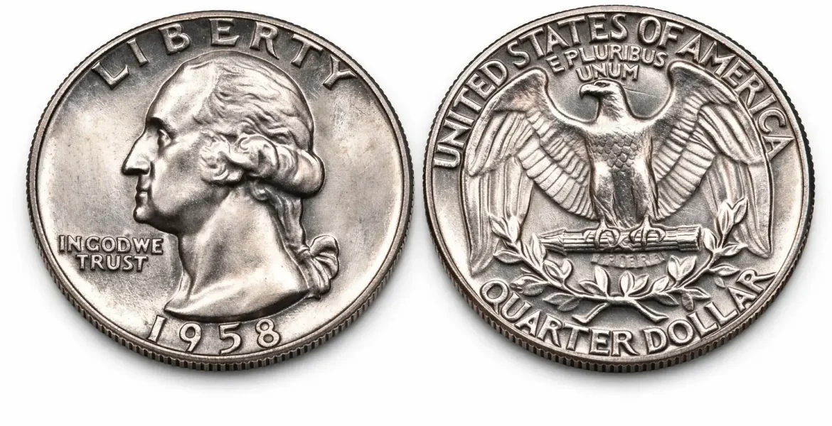 The 1958 Silver Washington quarter design.