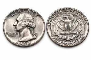 The 1958 Silver Washington quarter design.