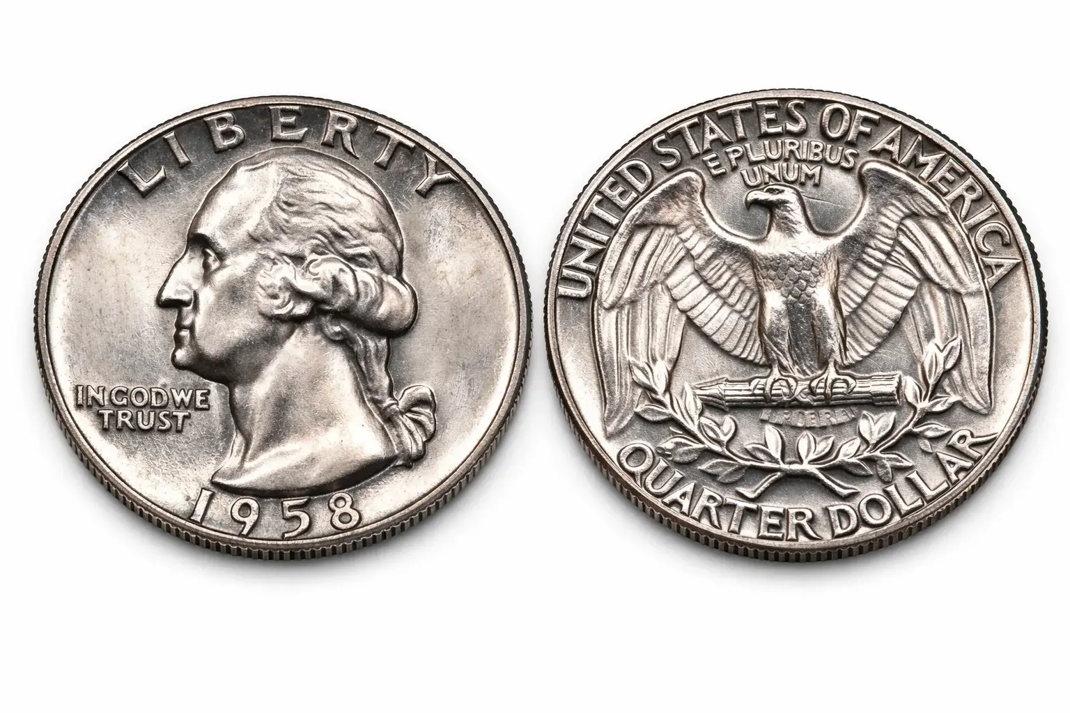 The 1958 Silver Washington quarter design.